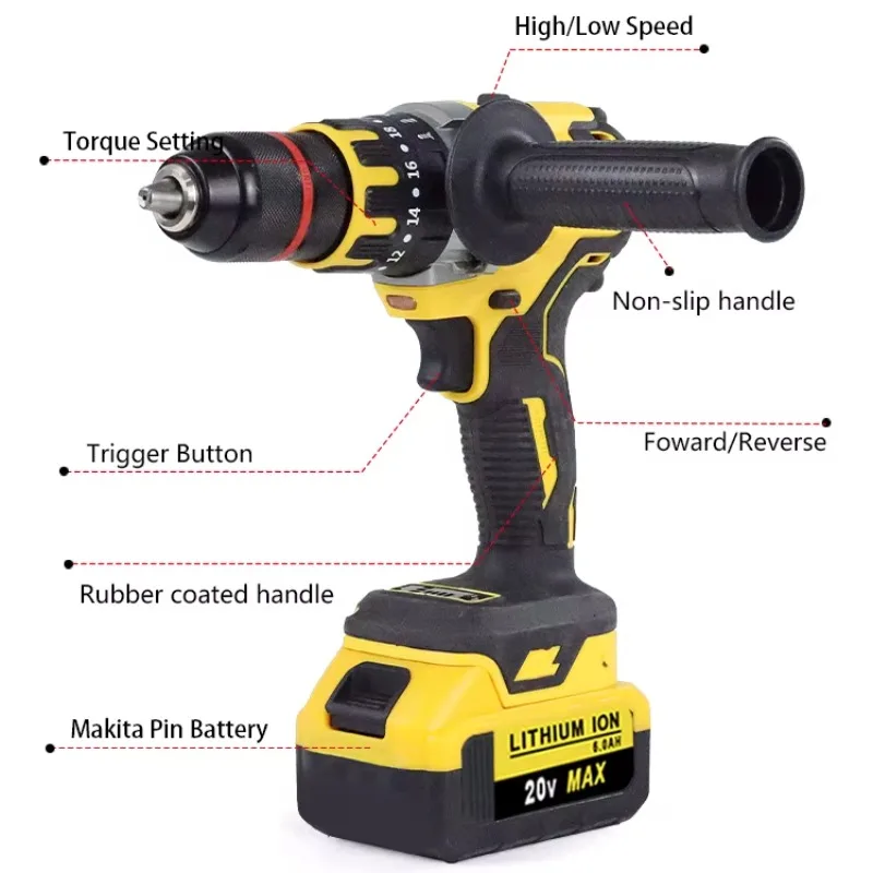 [Hot Sale] 21V Cordless Impact Drill 2-Speed Brushless Motor Industrial Use Soft Start Variable Speed Core Drilling Tools Batter
