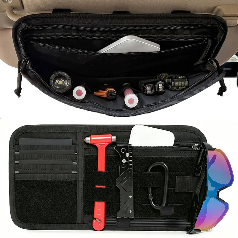 600D Nylon Tactical Sunshade Storage Bag with Hook and Loop Fasteners EDC Pouch MOLLE Tactical Bag with Glasses Clip Storage