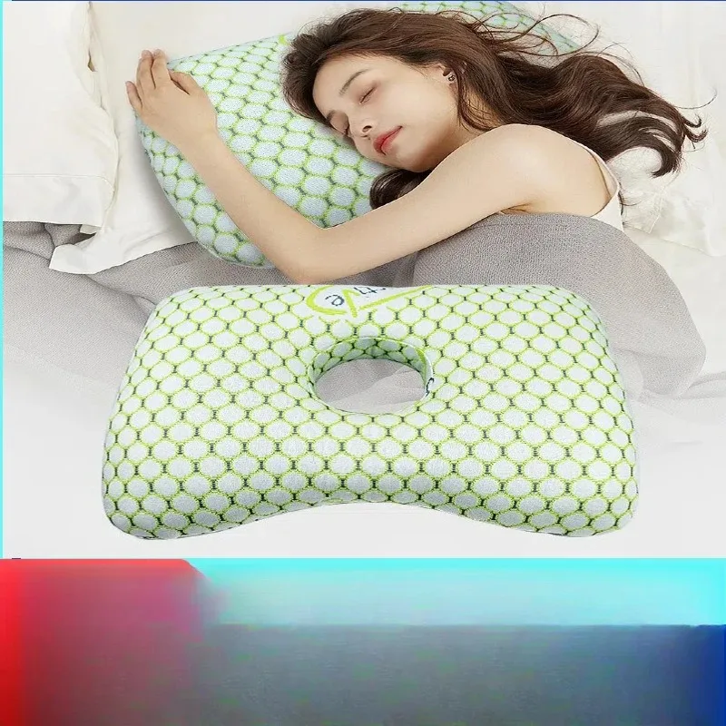 Bamboo Fiber Single Hole Ear Pillow - Elderly Patients Orthopedic Design, Beauty Salon Adult Side Sleeping Pillow for Pressure