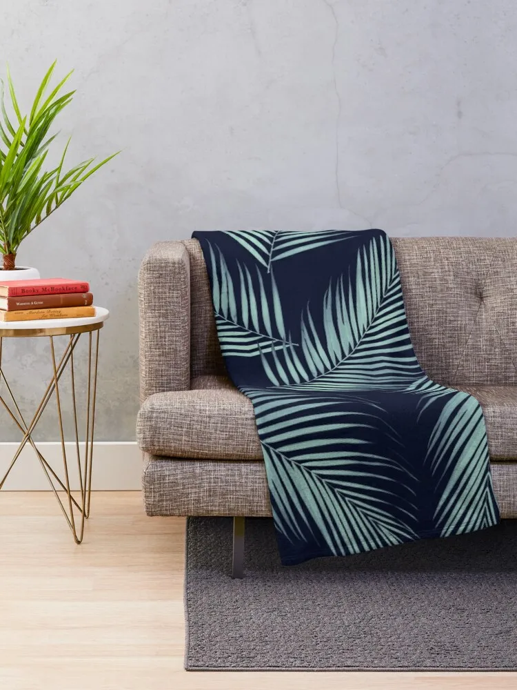 Palm Leaves Pattern - Navy Blue Mint Cali Vibes #1 #tropical #decor #art Throw Blanket