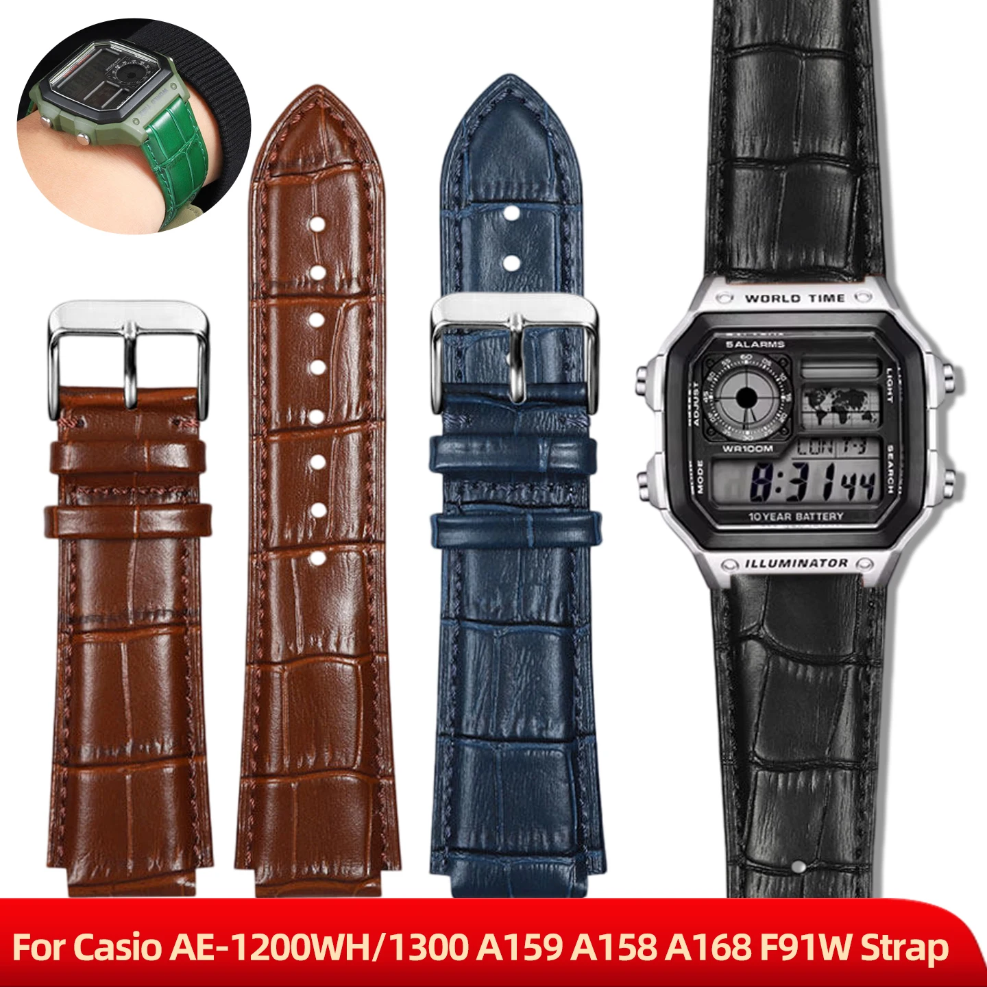 

Ремешок для часов из воловьей кожи с выпуклым креплением для Casio AE-1200WH/1300/1000 A159 A158 A168 F91W, модифицированный ремешок из натуральной кожи