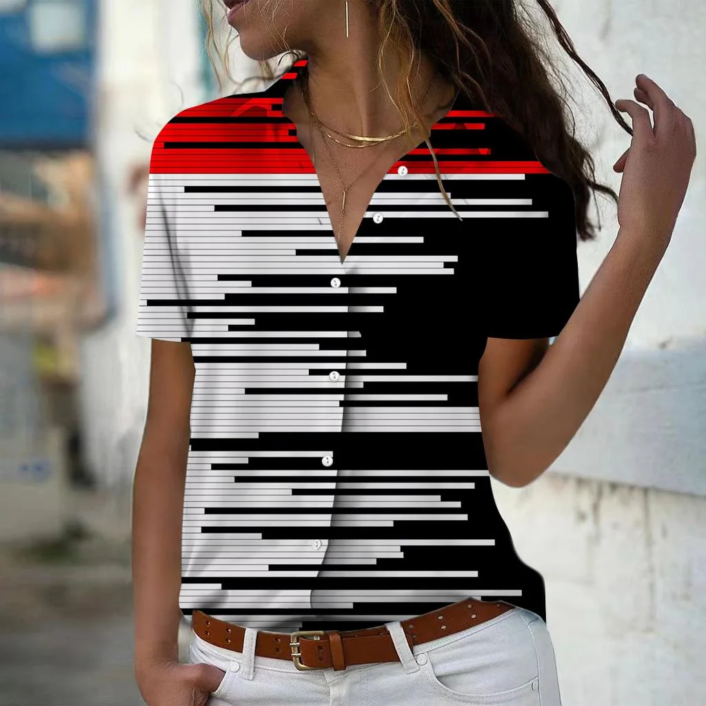 

Women's Western Striped Print Casual Fashion Loose Short Sleeve Shirt Summer Tops