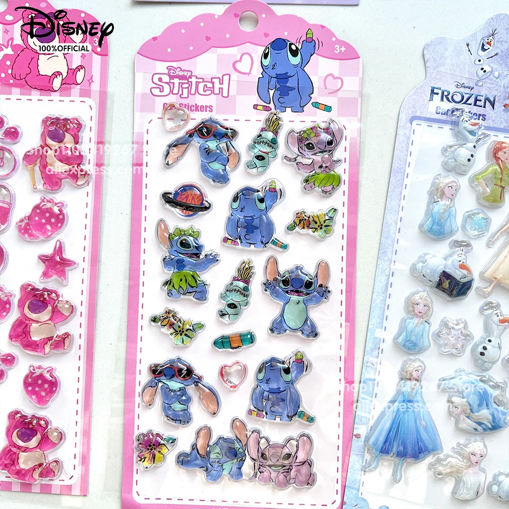 Genuine Disney Cartoon Crystal Relief Stickers Stitch Elsa Anna Toy Story Lotso Sticker Sheet for Diary Laptop Decoration