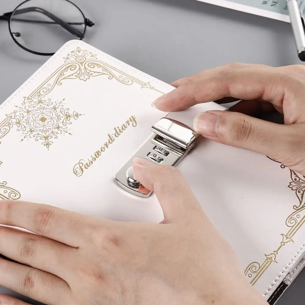 

Fashion PU Leather Journal Notebook With Lock Hard Cover Line Paper Diary Writing Pads A5 100Sheets Retro Personal Notebook Gift