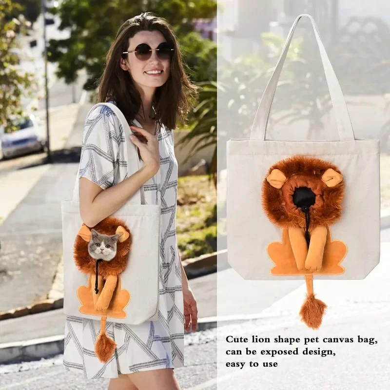 Pet Canvas Shoulder Bag, Cute Lion-Shaped Small Dog Carrier Portable Pet Carrying Chest Bag for Small Dogs and Cats Pet Supplies