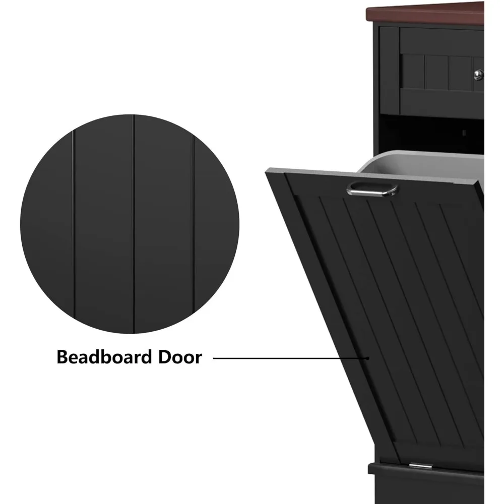 خزانة فرز الغسيل الخشبية القائمة بذاتها سعة 10 جالون مع درج مخبأ وصندوق إعادة التدوير #6