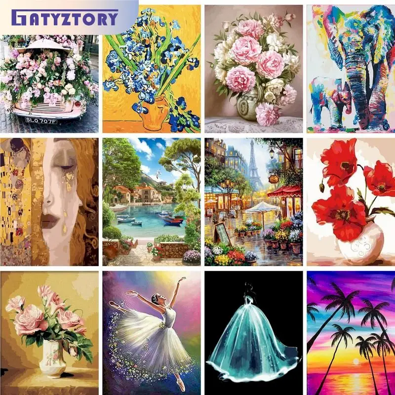 GATYZTORY Acrylic Diy Painting By Numbers Kits Flower Landscape Picture Diy Crafts Handpainted On Canvas For Home Decors Artwork