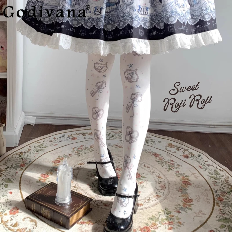

Japanese Cute Girl Sweet Lolita Pantyhose Spring Autumn Women's Slim Elegant Casual Versatile Tights Y2K Over-the-Knee Socks