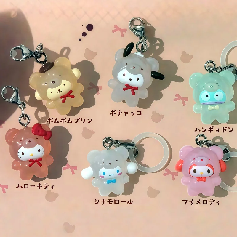 In Stock Bandai Twisted Egg Trio Character Bear Shaped Keychain Pendant Hello Kitty Pudding Dog Clown Fish Bag Decoration Toys