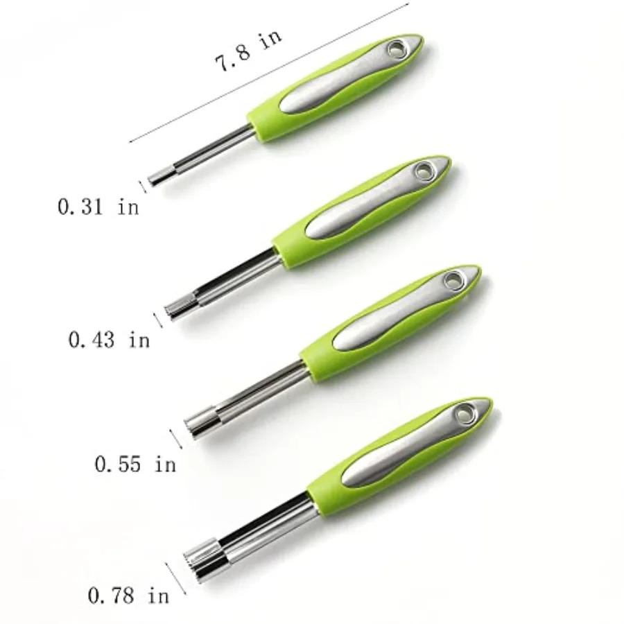 Multisize appelboorset met ergonomisch rubberen handvat voor efficiënte kernverwijdering van appels, peren, kersen, jujubes, rode dadels
