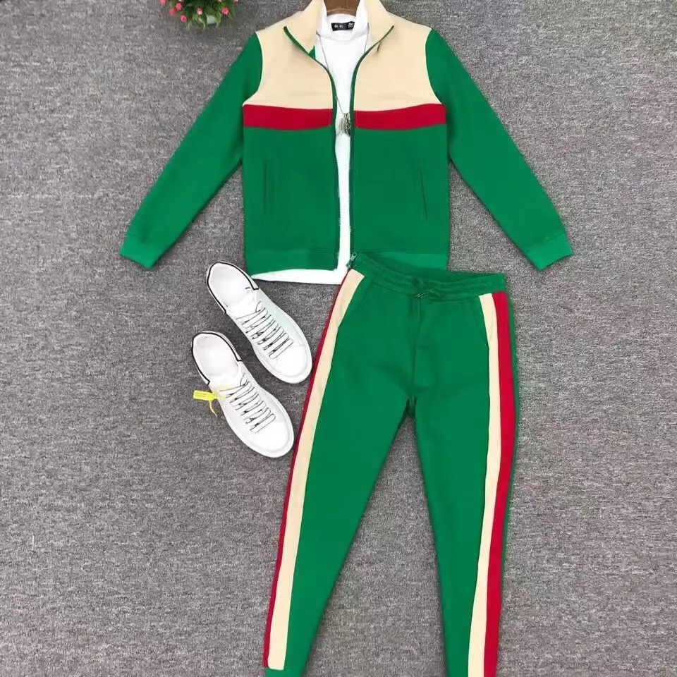 Primavera otoño 2025, nueva ropa deportiva para hombre, conjunto de chaqueta informal, estilo de pareja, pantalones largos a rayas de Color, conjunto de dos piezas