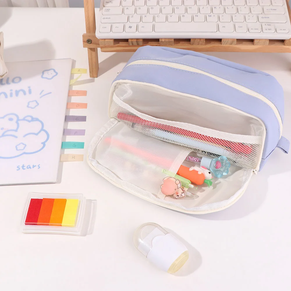 Large Capacity Pencil Bag Multiple Sections Simple Design Stationery Storage Practical Stylish Pencil Case Back To School