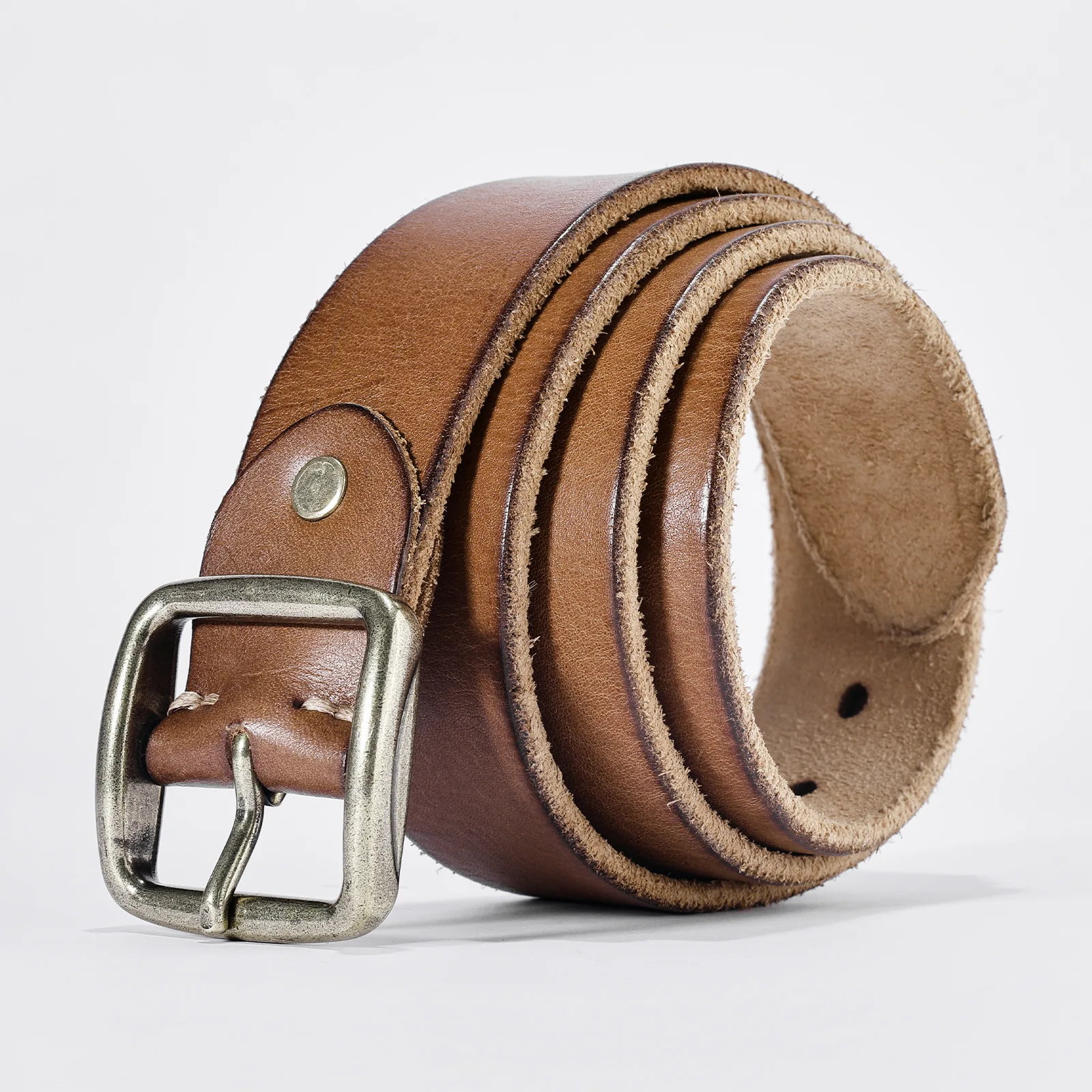 ヴィンテージ手作り銅バックルメンズ純粋な牛革ベルトジーンズ本革ニードルバックルメンズトップレイヤー牛革ベルト