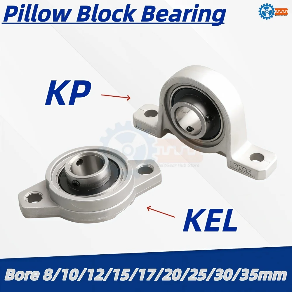 1pcs Mounted Bearing Pillow Block Zinc Alloy Type:Kp08 Kp000 Kp001 Kp002 Kp003 Kfl08 Kfl004 Kfl005 Kfl006 Bore 8-35mm