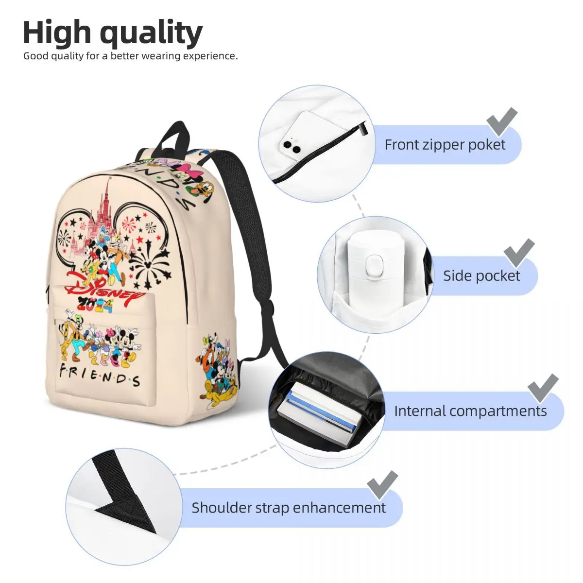 Cartoon Minnie Mickey Goofy Donald Duck Backpack for Boy Girl Kid Student School Bookbag Daypack Preschool Kindergarten Bag Gift