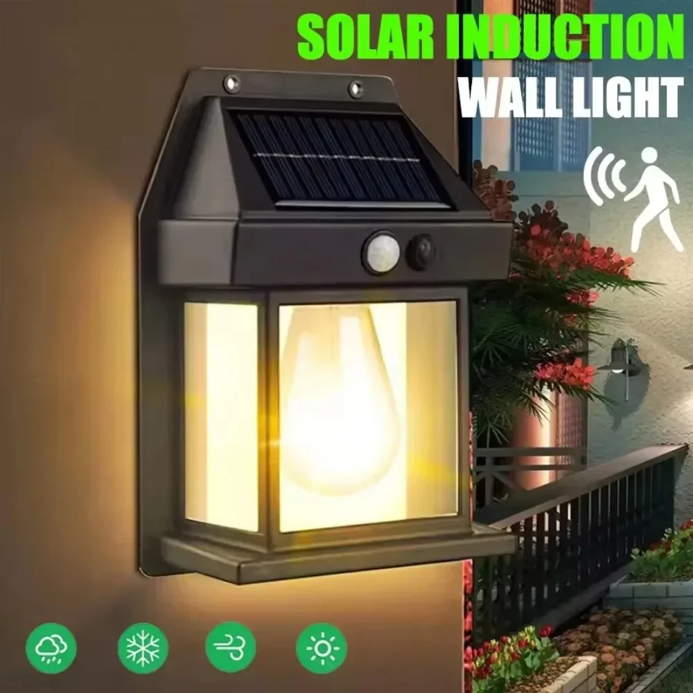 Jardim ao ar livre lâmpada de parede à prova dwaterproof água solar filamento tungstênio luz indução casa jardim parede villa iluminação luz da noite