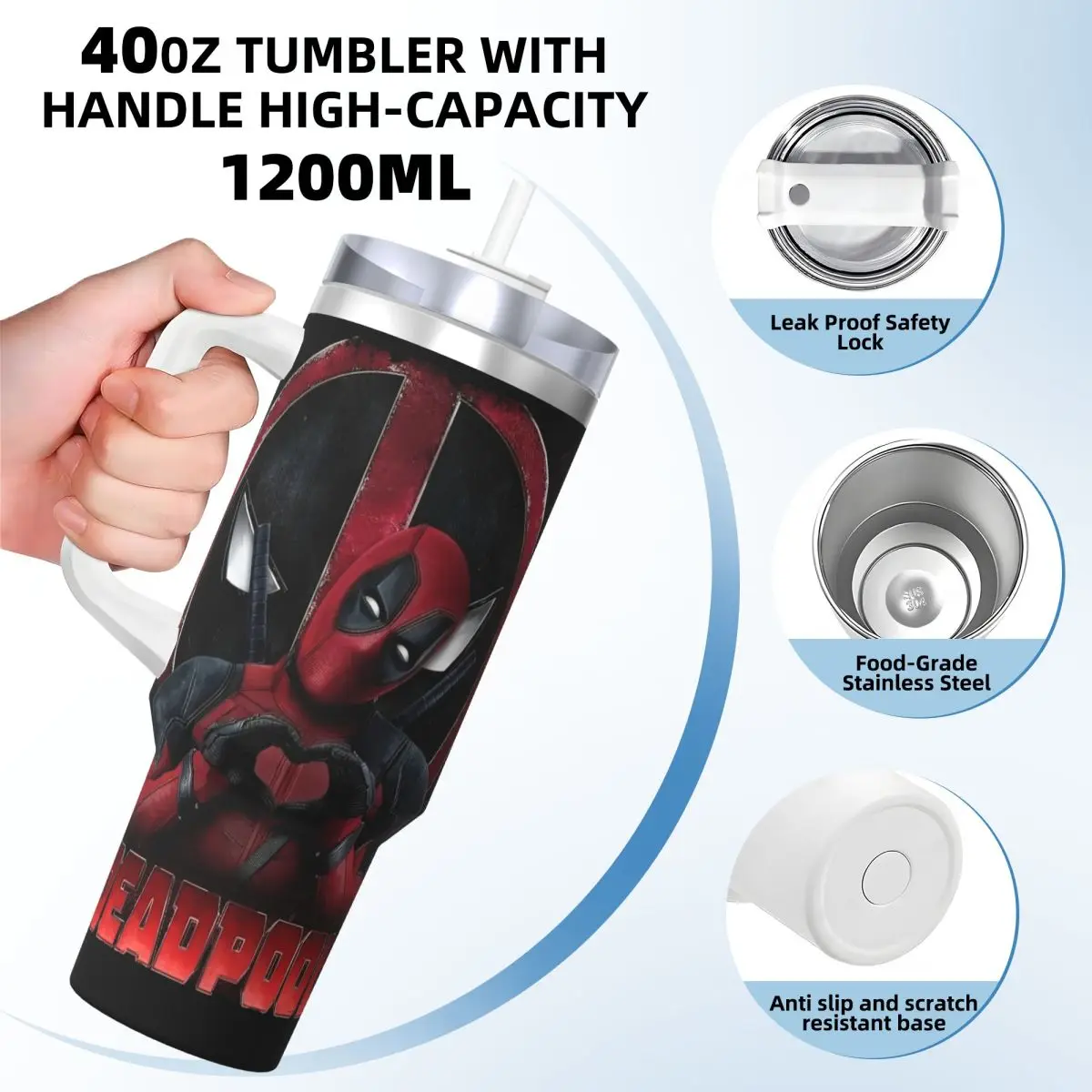 Stainless Steel Tumbler Deadpool Love Finger Heart Coffee Mug Keep Heat Cold Drink Mugs Cup Travel Custom DIY Water Bottle