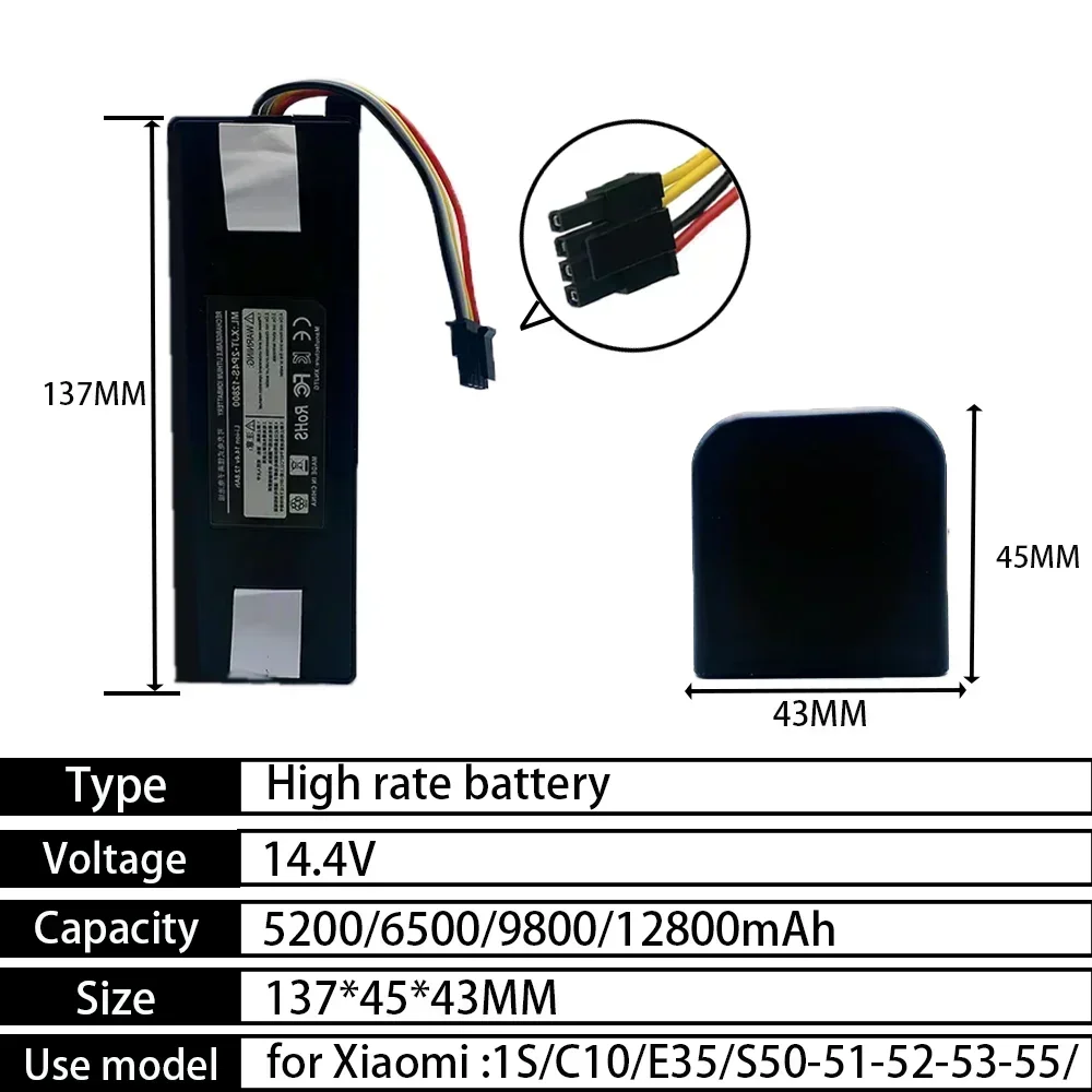 

air transport 14.4V 12800mAh Robotic Vacuum Cleaner Replacement Battery For Xiaomi Roborock S55 S60 S65 S50 S51 S5 MAX S6 Parts