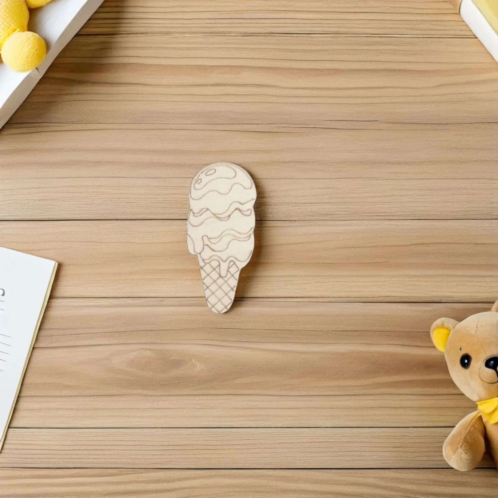 

16Pcs Wooden Ice Cream Craft Shapes DIY Unpainted Summer Party Painting Projects Natural Wood Blank Cutouts for Kids
