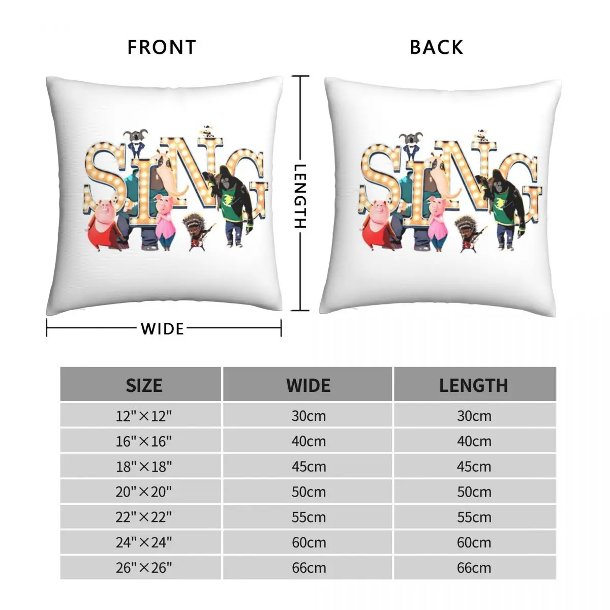 Sing Movie Picture Style Square Pillowcase Polyester Linen Velvet Pattern Zip Decor Throw Pillow Case Car Cushion Cover 18