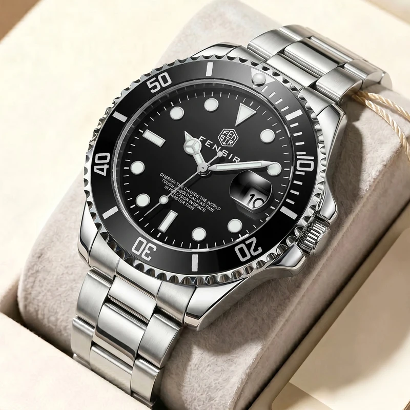 High-End Quartz Watch for Business Men, Butterfly Clasp Stainless Steel Strap with Luminous Design, Calendar Display, Waterproof and Shockproof, Versatile for Outdoor Sports, Simple and Luxurious Men's Wristwatch, Perfect for Gift Giving