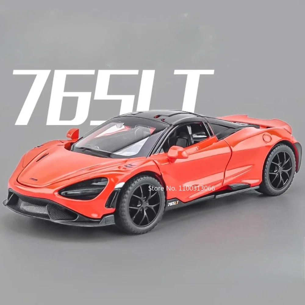 1:32 765LT Miniature Model Toy Sports Cars Alloy Diecast Supercar Pull Back Doors Opened Sound Light Festival Gifts for Children