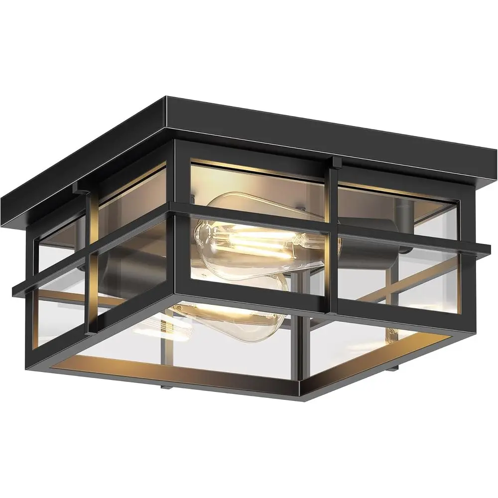 

2-Light Black lush Mount Ceiling Light, armhouse Kitchen Lighting ixtures with Clear Glass, Outdoor Porch Lights Ceiling Mount,