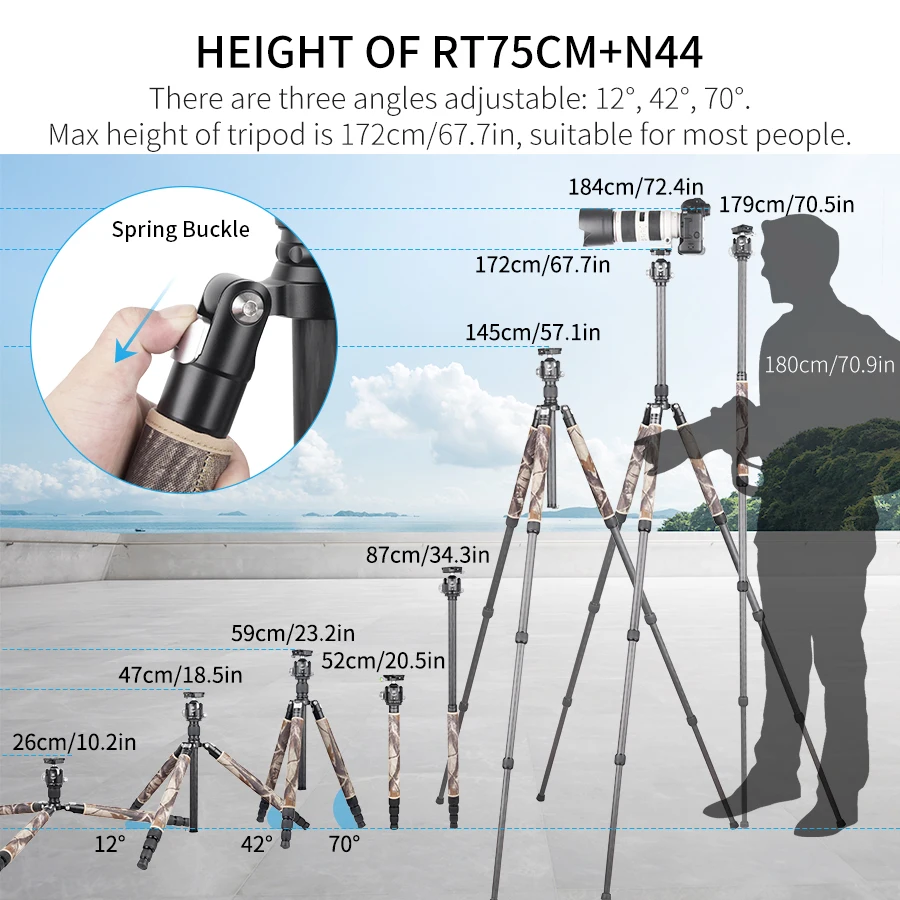 INNOREL RT75CM/RT85CM Professional Carbon Fiber Tripod Monopod for DSLR Camera Heavy Duty Stand Panoramic Low Gravity Ball Head
