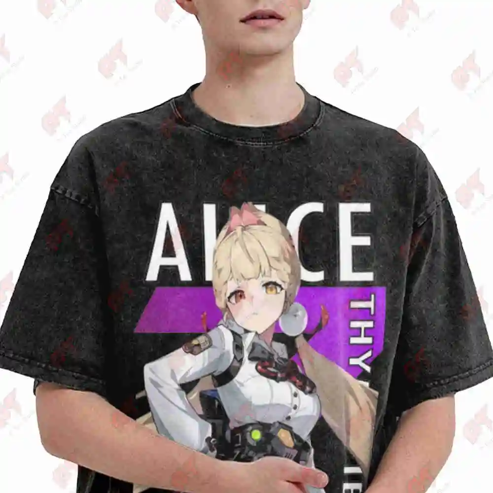 Alice Z Endless Zone Zero Anime Vintage Washed Tee Pure Cotton T-Shirt
