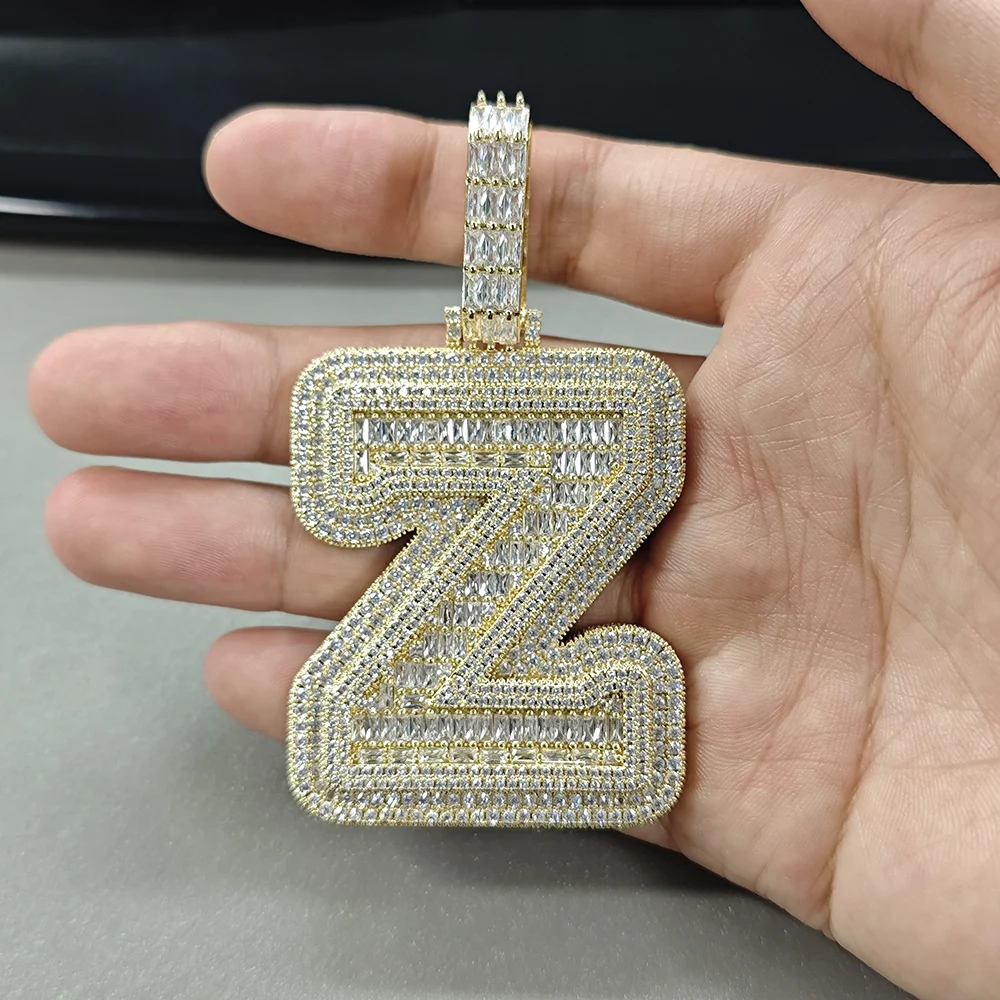 UWIN Customized Initials Baguettecz Pendant Necklaces Iced Out 2 Tone Letters Charms for Men Fashion Jewelry