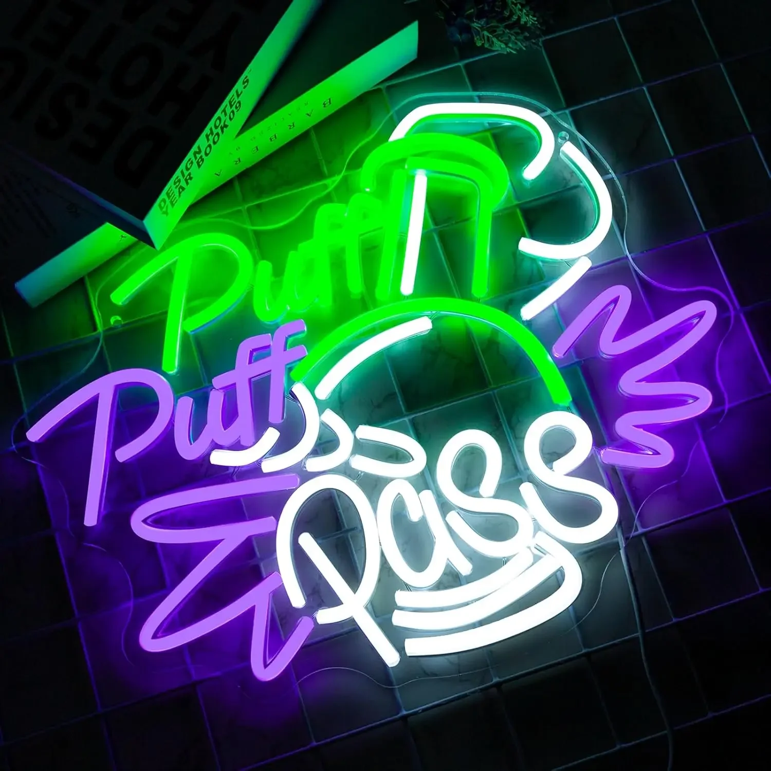 Puff Puff Pass Neon Sign Dimmable LED USB Hanging Light for Adult Theme Party Game Room Private Bar Home Wall Decor Party Gift