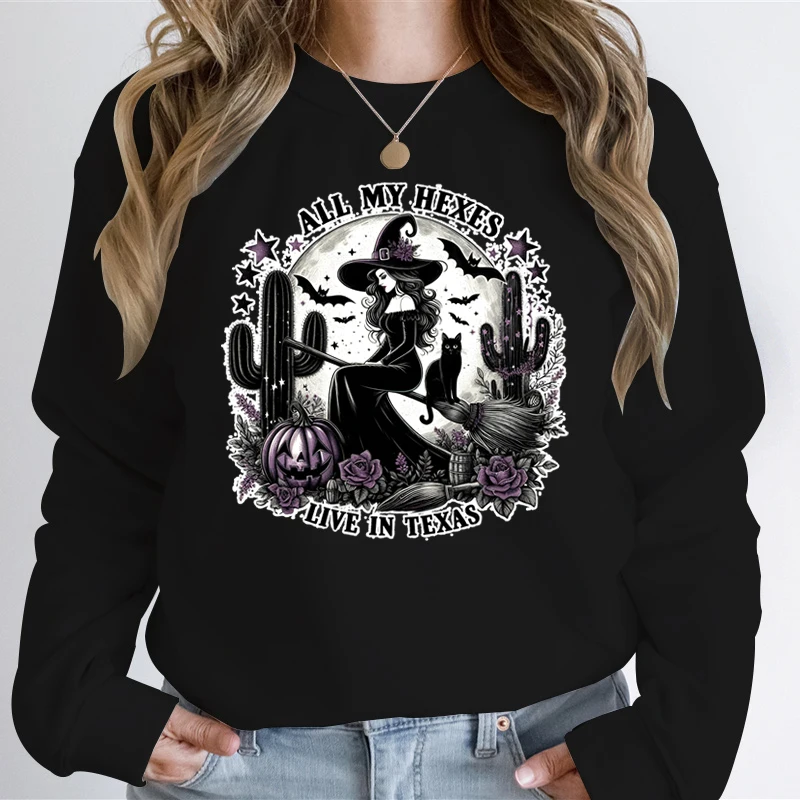 Vintage Halloween Witch Print Hoodies Women Men Hip Hop Long Sleeve Sweatshirts Autumn Winter Harajuku Casual Hooded Sweatshirt