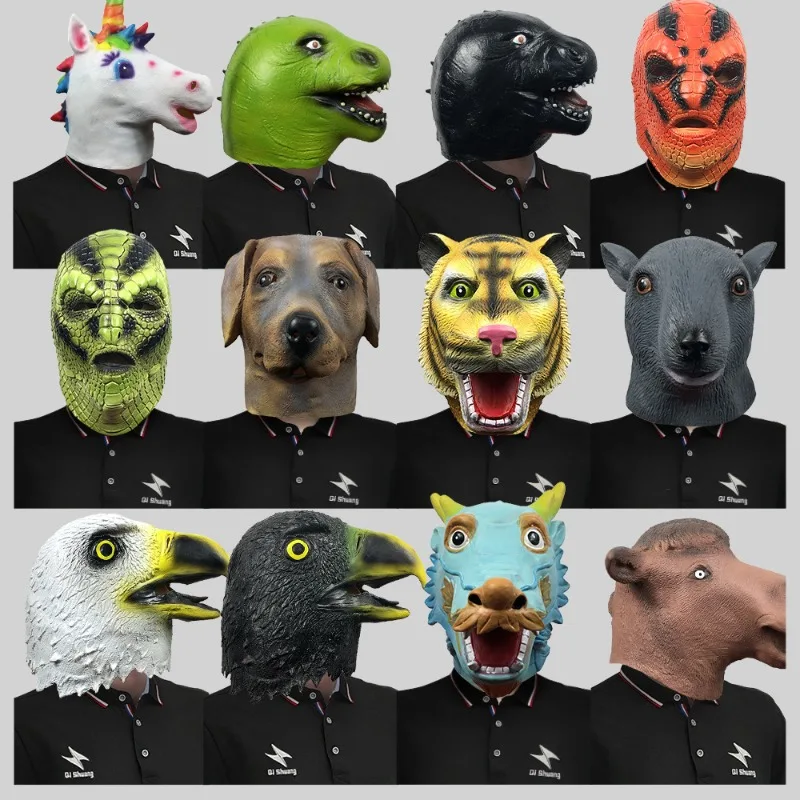 

Animal Latex Mask Funny Cosplay Headpiece Halloween Party Tool Scare Props Live Stream Comedy Performance Costume Accessories‌