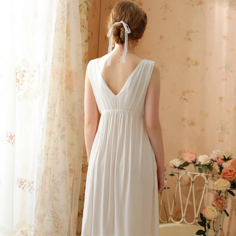 Sexy noite vestido feminino verão algodão sem mangas roupa de noite elegante princesa sleepwear dama de honra robe fada branco mini nighty
