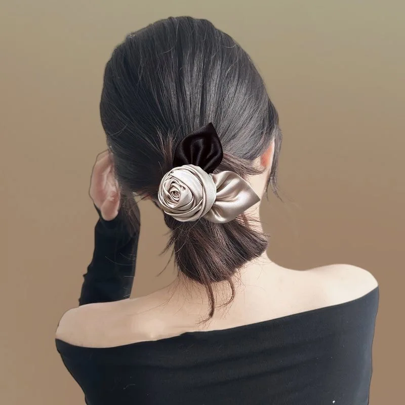 Elegant Satin Rose Hair Clip Korean Minimalist Spring Barrette For Back Head High Grade Versatile Daily Hair Accessories