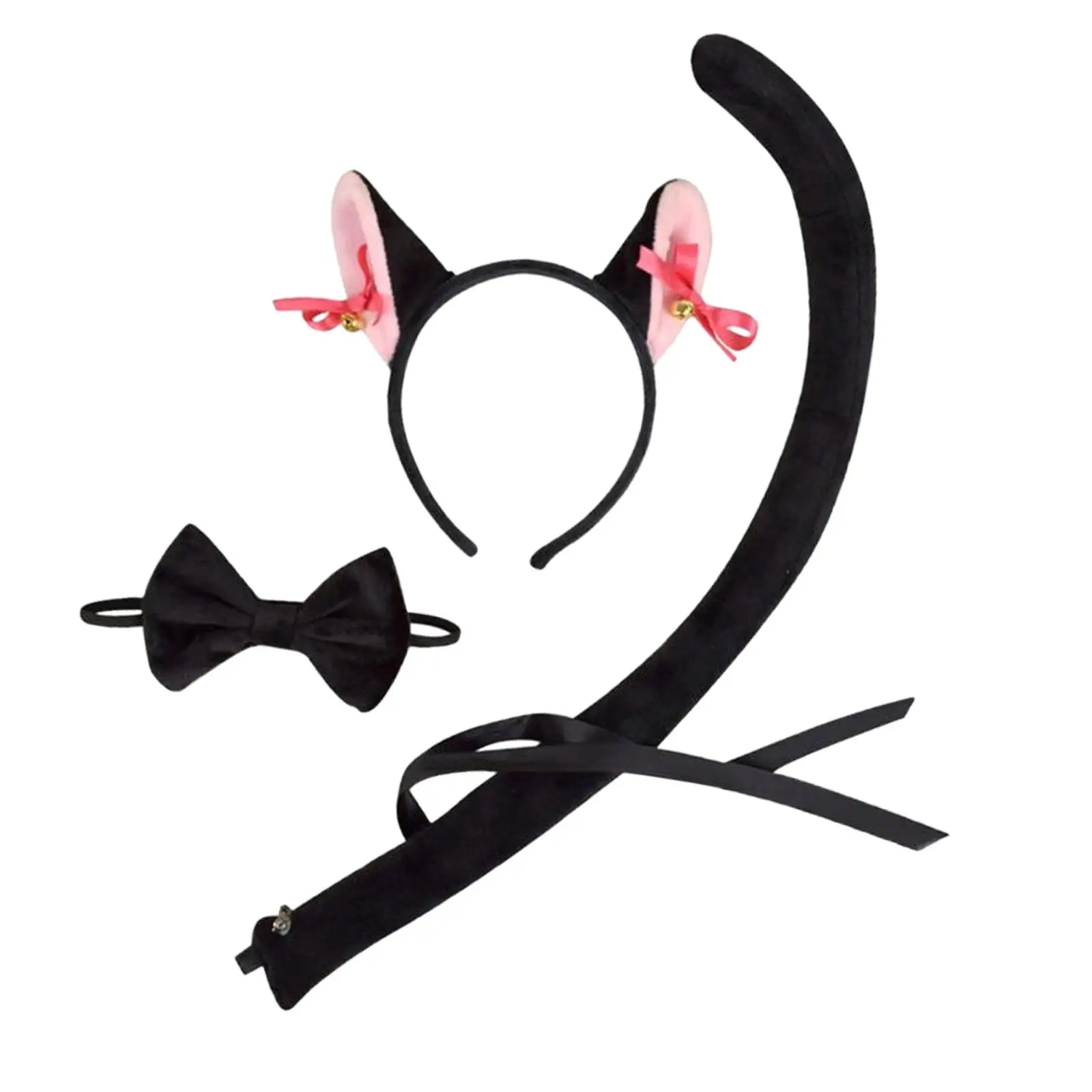 Kids Cat Ears, Bow Tie and Tail Set Decorative Fancy Dress Creative Cosplay for Birthdays Holidays Party Performance Roles Play