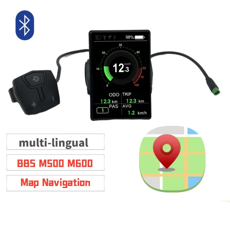 BAFANG-LCD  Map Navigation, Mid Drive Motor, 36V, 48V, 52V,  BBS, M500, M600, M510, Electric Bike, Multi-language, UART CAN