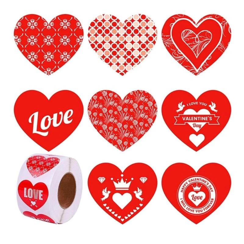 

500Pcs Valentines Day Sticker 25mm 38mm Love Heart Sticker Self-Adhesive Wrapping Label for Envelope Valentines Card