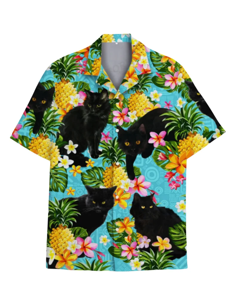 

Men's Summer Shirts Floral Shirts Cat Print Beach Shirts Short Sleeve Men's Shirts Hawaiian Work Shirts Unisex Lapel