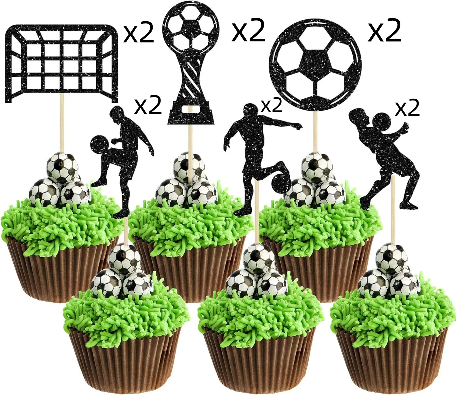 Sotpot Lot de 32 décorations à paillettes pour cupcakes de football, ballons de football, décorations de fête sur le thème du sport, pour homme Sotpot Lot de 32 décorations à paillettes pour cupcakes de football, ballons de football, décorations de fête sur le thème du sport, pour homme