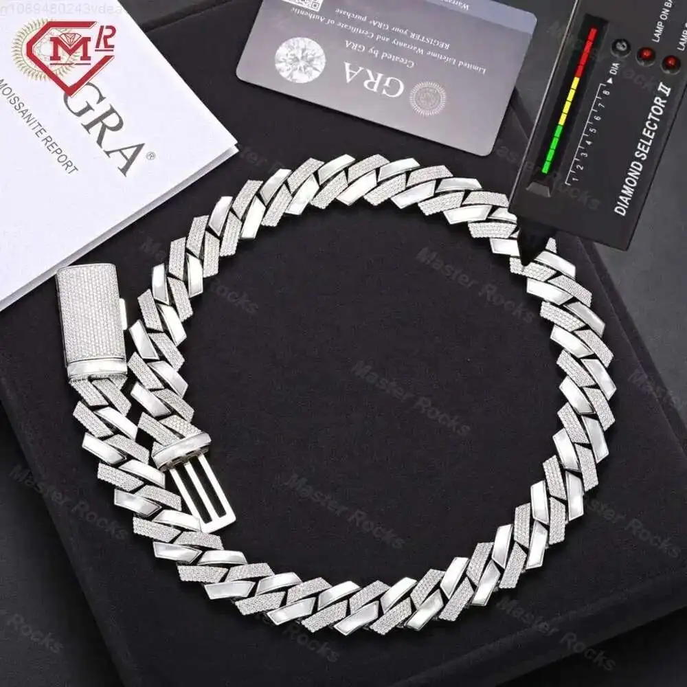 

Hiphop 18MM Iced Out Cuban Chain Handmade Setting 925 Sterling Silver Moissanite Cuban Link Chain