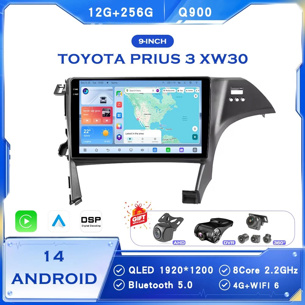 

BINGFAN Android 15 CarPlay Radio for Toyota Prius 3 XW30 2009-2015 GPS Navigation Multimedia Player
