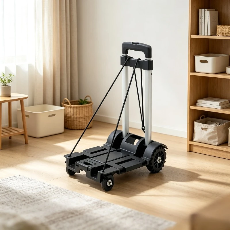 Lightweight Aluminum Folding Cart, Smooth Telescopic Hand Truck, Heavy Duty Shopping Trolley, Solid Rubber Wheel Luggage Wagon