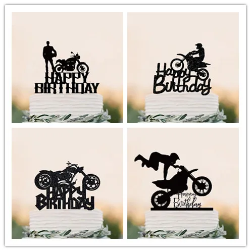 Dirt Bike Party Supplies Motocross Cake Toppers Motorcycle Themed Happy Birthday Cake Decorations for Man's or Boy's Birthday