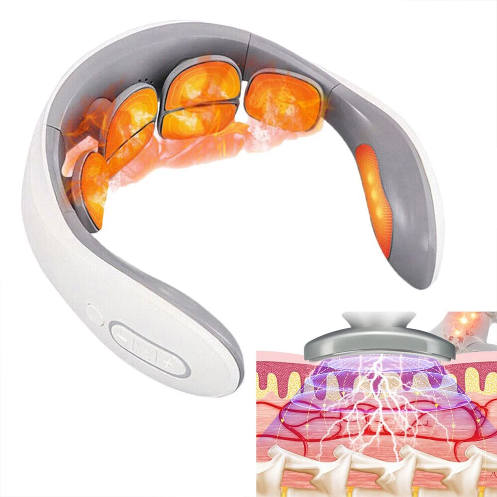 

White Lightweight Magnetic Pulse Neck Massager With 6 Heads Ergonomic Massage Instrument Intelligent