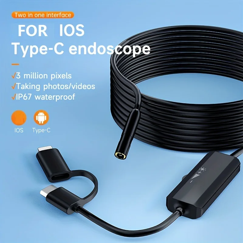 Endoscope Camera With Light For iPhone iPad IOS & Android Type-c Waterproof Borescope Industry Soft Wire Inspection Mini Camera