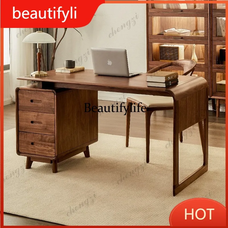 A139 North American black walnut solid wood desk home study writing table storage calligraphy table