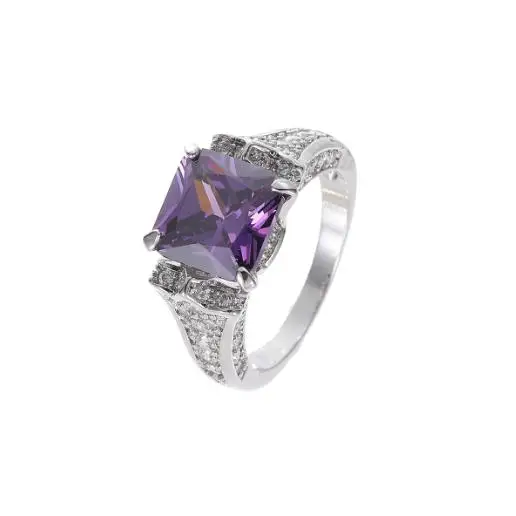 Luckyshine Square Amethyst London Blue Topaz Cubic Zirconia Gemstone Silver Rings for Holiday Gifts
