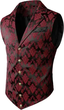 Victorian Floral Jacquard Men Suit Vest Formal Business Lapel Single Breasted Slim Fit Waistcoat Wedding Banquet Party Tops 2