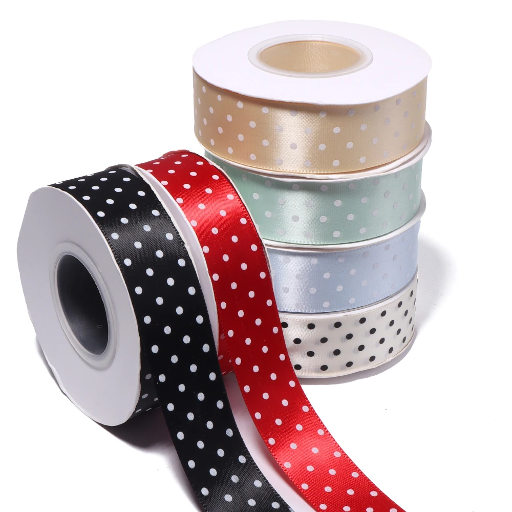25 Yards/Lot 25mm Gepunktete Bedruckte Satinbänder DIY Bastelmaterial Handgemachtes Material Hochzeit Party Dekoration Geschenkverpackung Weihnachten – Detail 7